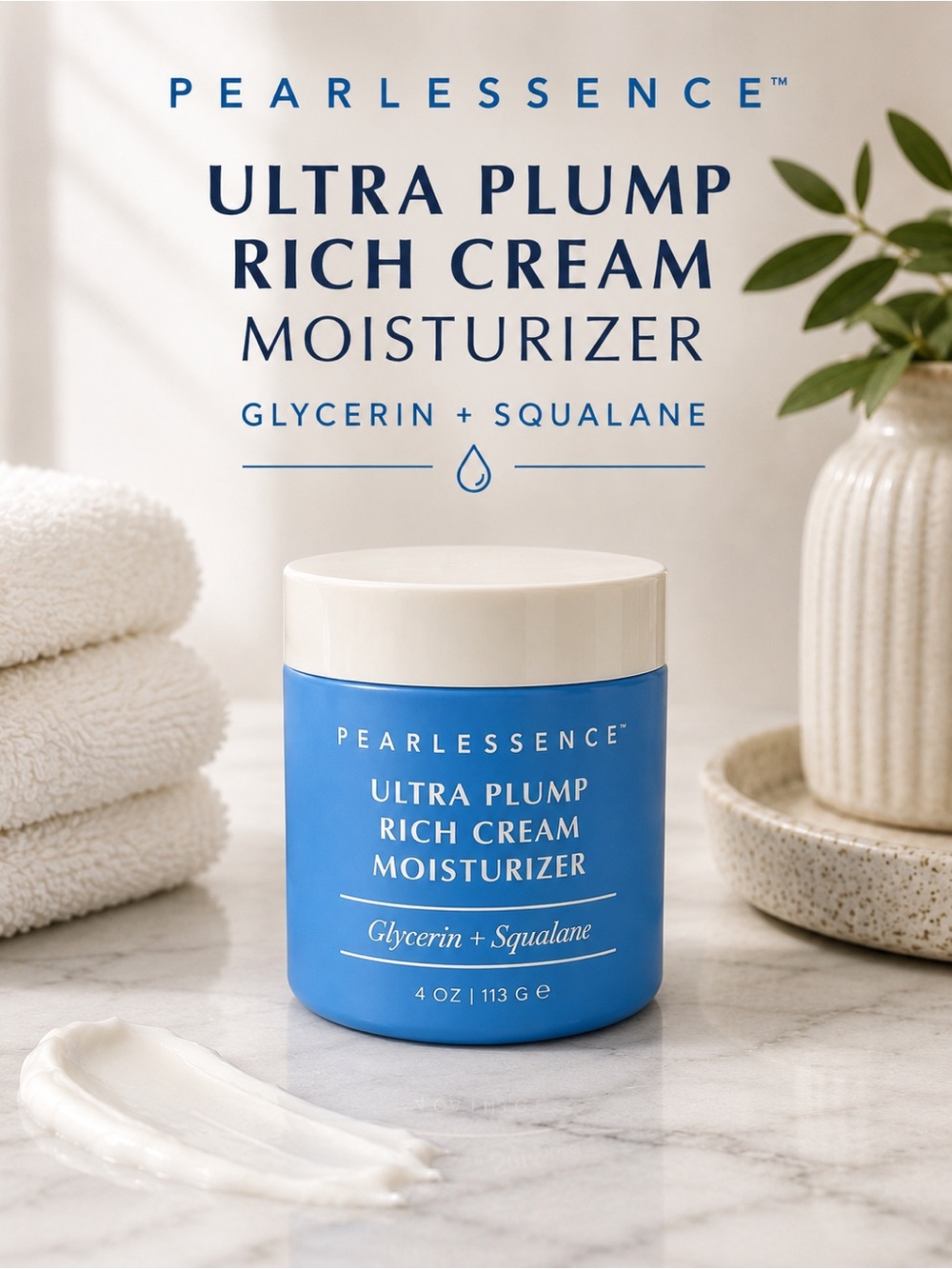 Pearlessence Ultra Plump Rich Cream Moisturizer Glycerin Squalane 4 oz Full Size